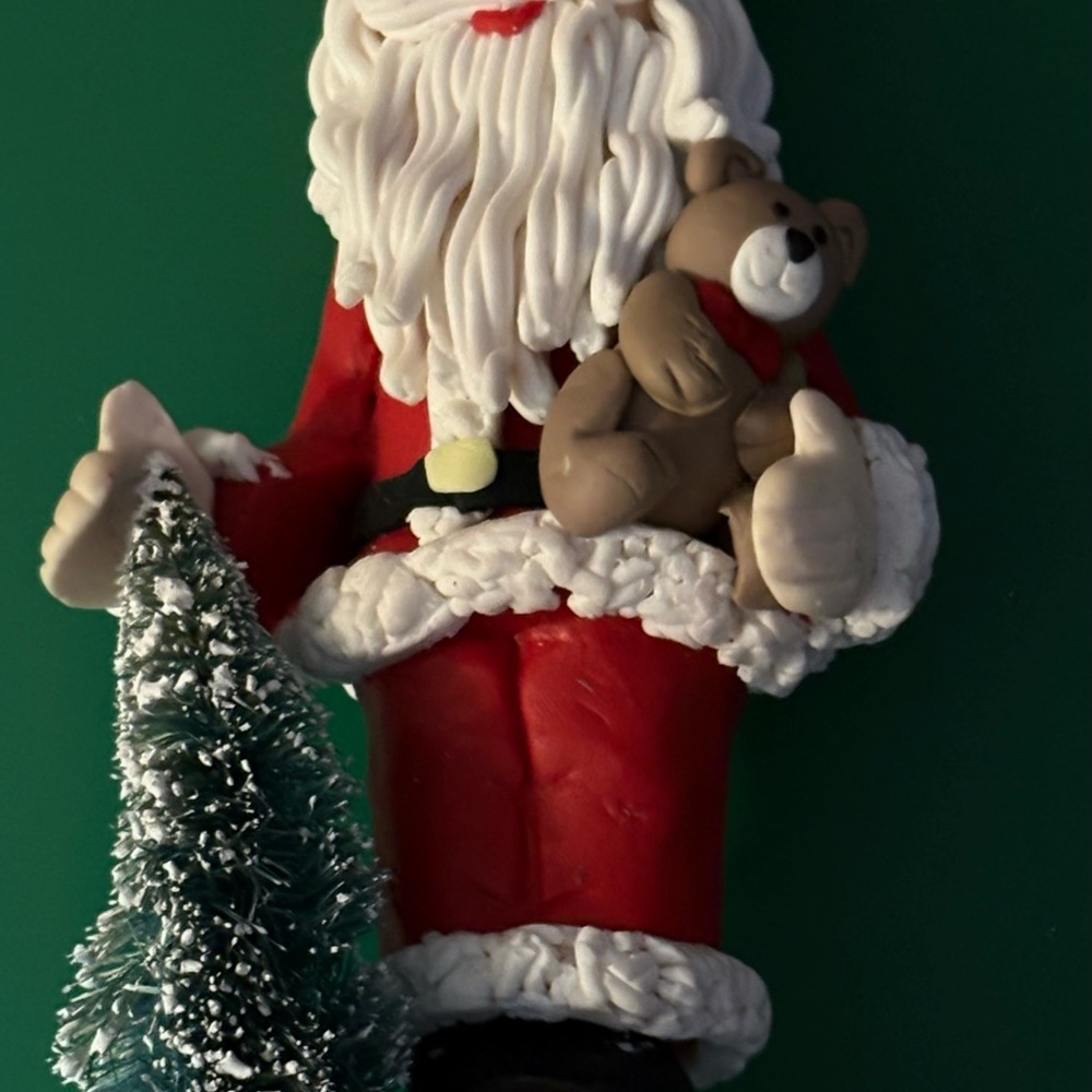 Festive Santa Claus Figurine with Bear and Tree